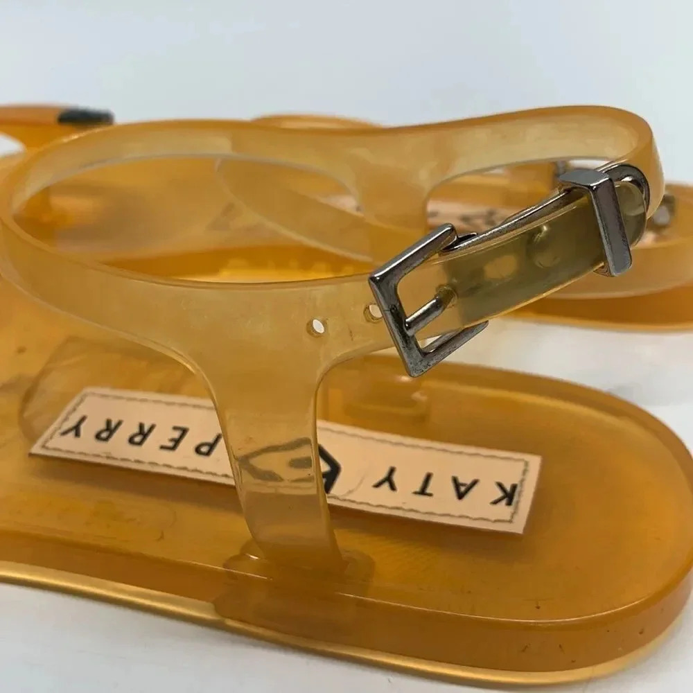 Katy Perry Jelly Sandals Flip Flops Orange Peach Fruit Ankle Strap PVC Size 6 - Picture 6 of 9